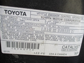 2001 TOYOTA COROLLA S BLACK 1.8L AT Z15105